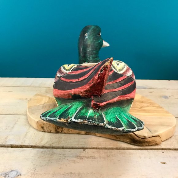 VINTAGE Wood Duck Decoy Hand-Painted Bright Colors Distressed Rustic Cabin Decor - Picture 9 of 11
